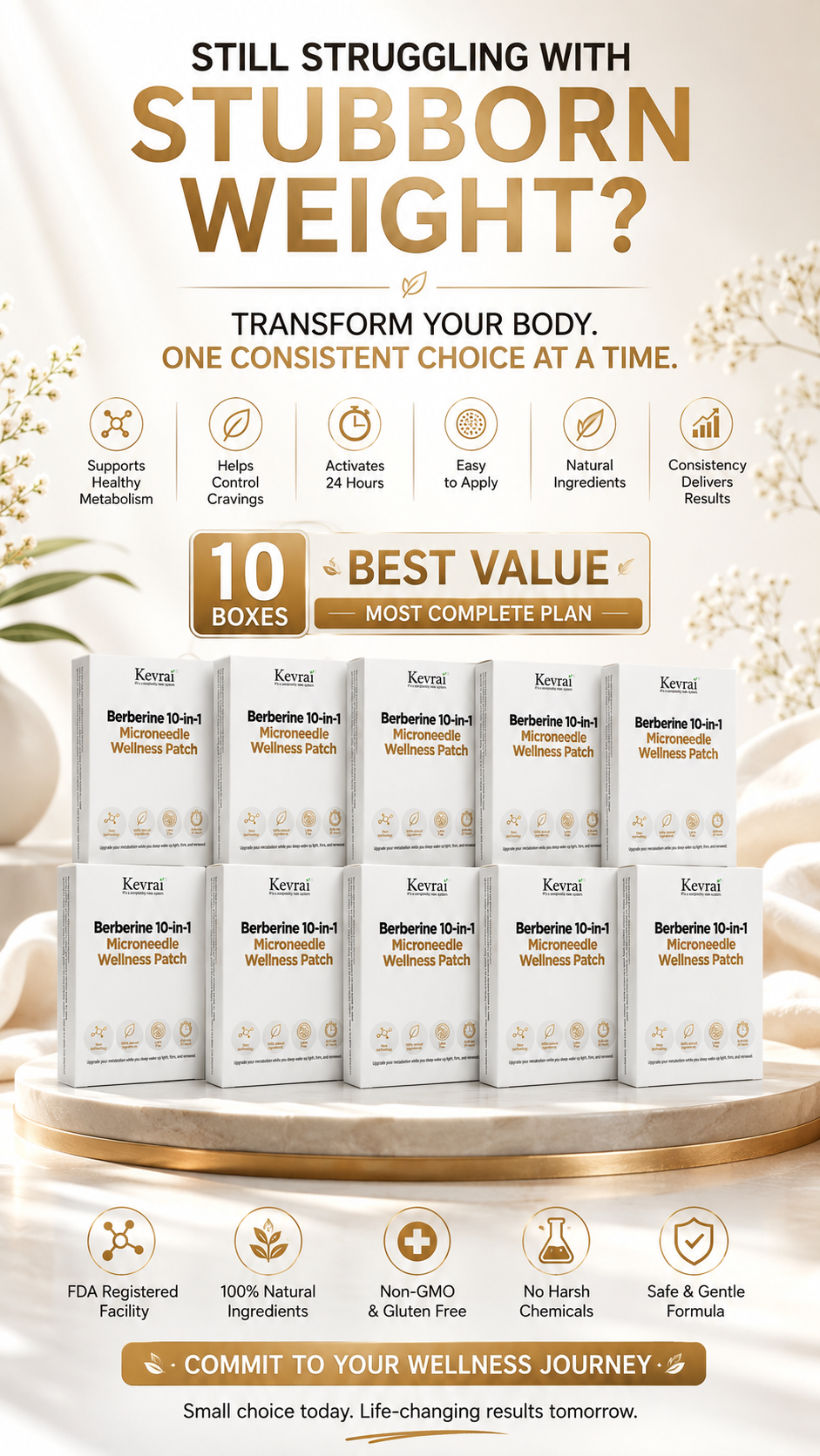 Doctor Recommended 🌟 | Kevrai® Berberine 10-in-1 Nano Microneedle Patch | ✅ 🥈🥈