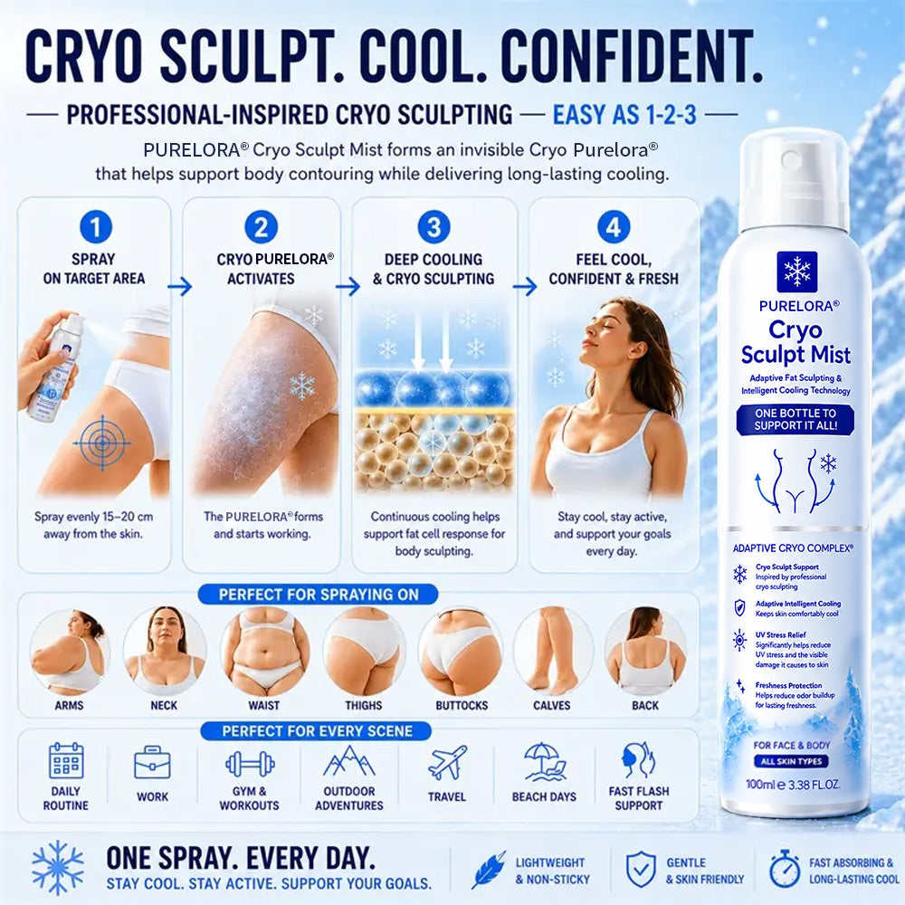 PURELORA® Cryo Sculpt Mist 4-in-1: Adaptive fat-sculpting technology, intelligent cooling, skin defense, and freshness.
