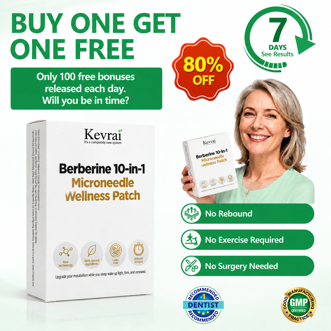 Doctor Recommended 🌟 | Kevrai® Berberine 10-in-1 Nano Microneedle Patch | ✅ Science-Backed Formula | 10-in-1 Advanced Blend | Visible Results in 7 Days 🏅