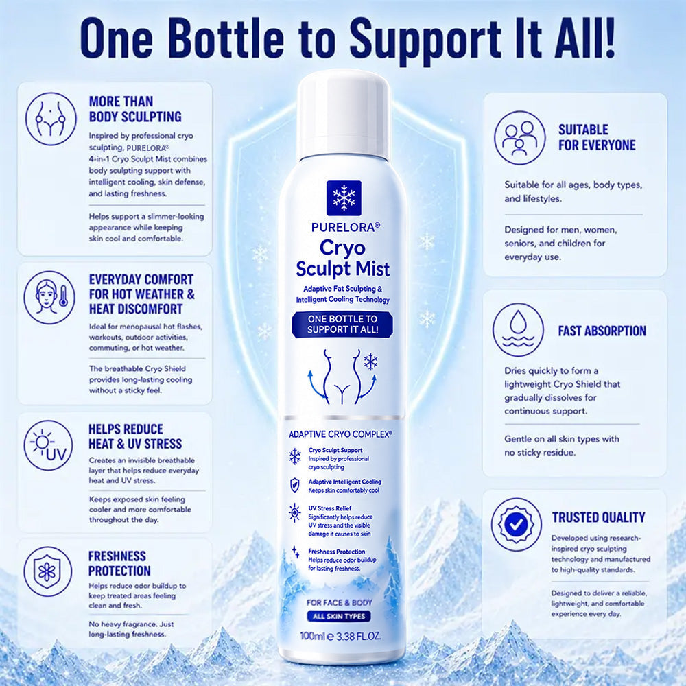 PURELORA® Cryo Sculpt Mist 4-in-1: Adaptive fat-sculpting technology, intelligent cooling, skin defense, and freshness.