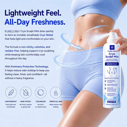 PURELORA® Cryo Sculpt Mist 4-in-1: Adaptive fat-sculpting technology, intelligent cooling, skin defense, and freshness.