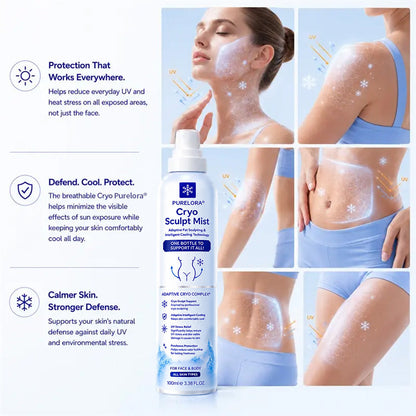 PURELORA® Cryo Sculpt Mist 4-in-1: Adaptive fat-sculpting technology, intelligent cooling, skin defense, and freshness.